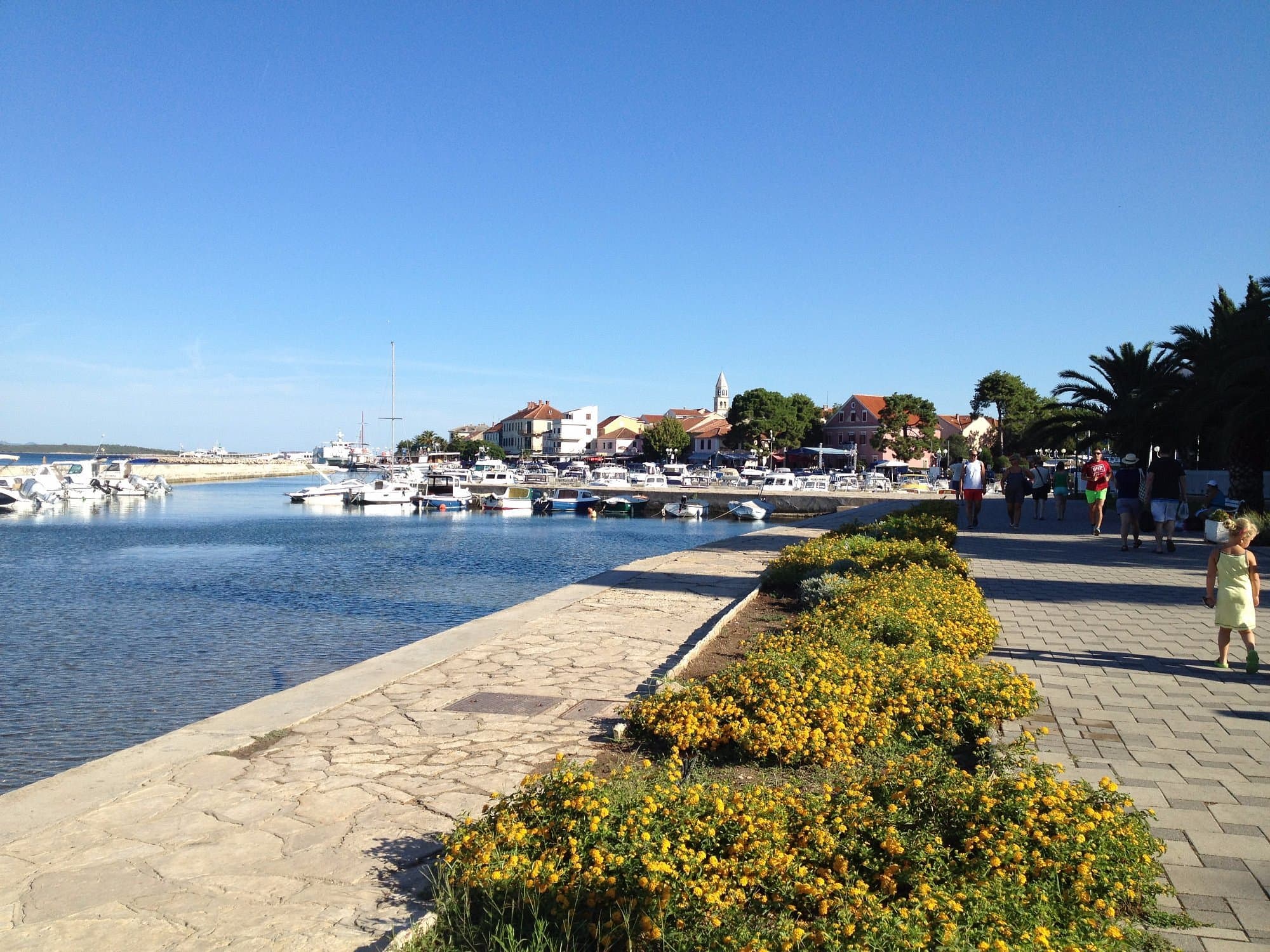 Town promenade in Biograd na Moru with cafés and sea views