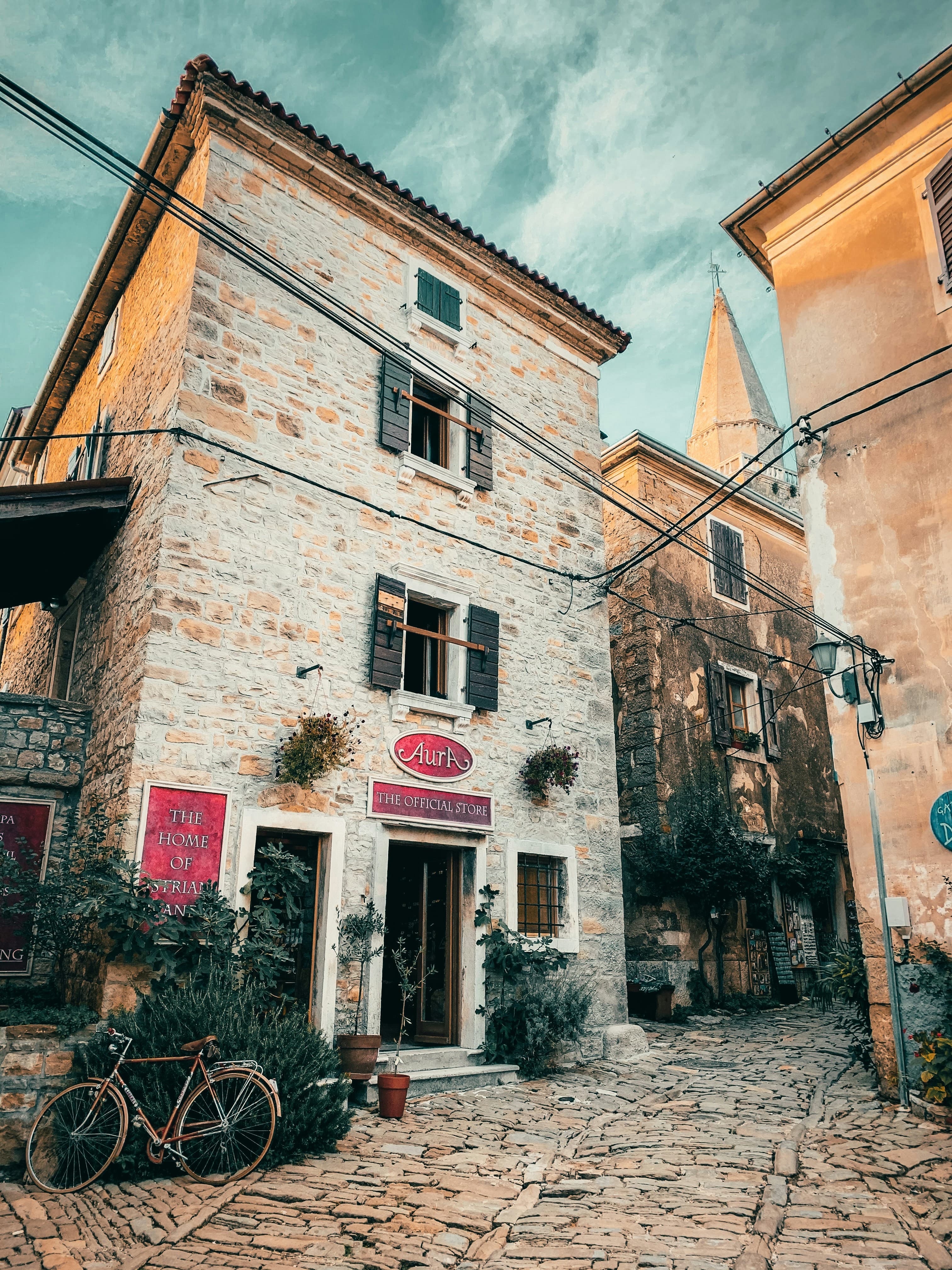 Stone buildings and narrow lanes in the medieval artists' village of Grožnjan, northern Istria