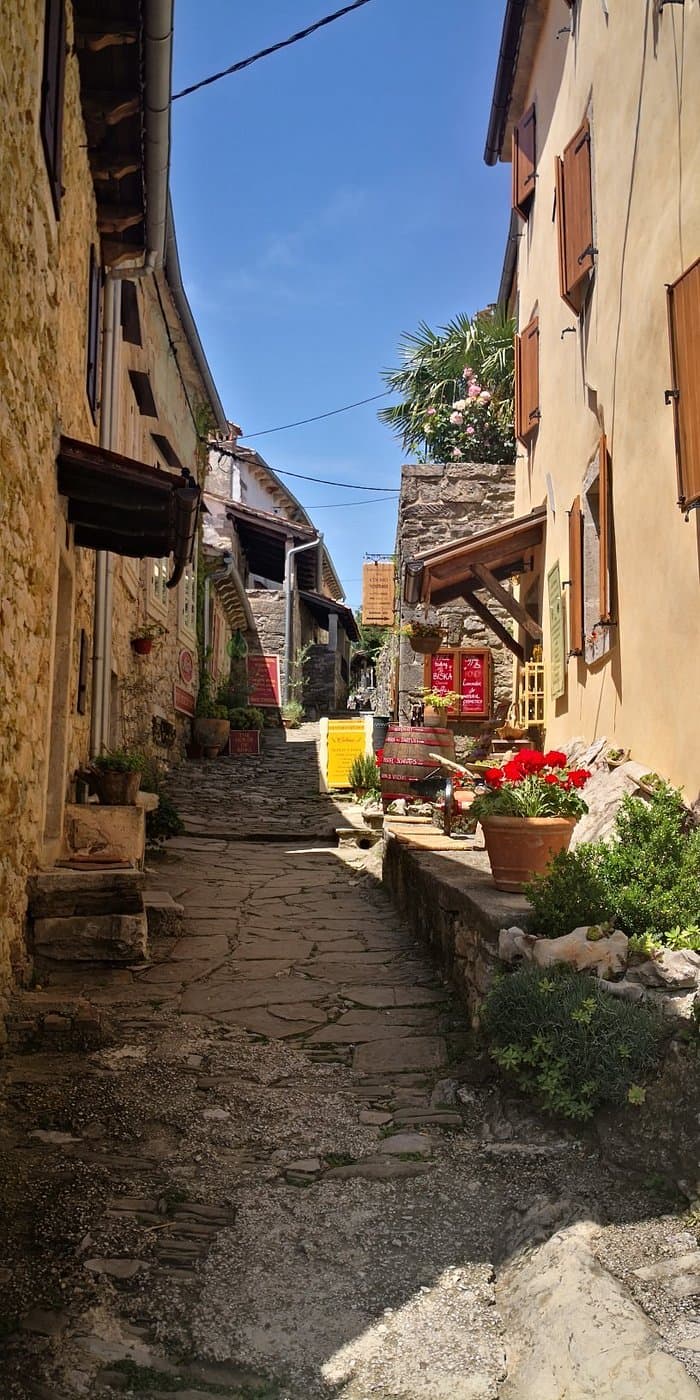 The single cobblestone street running through Hum, world's smallest town
