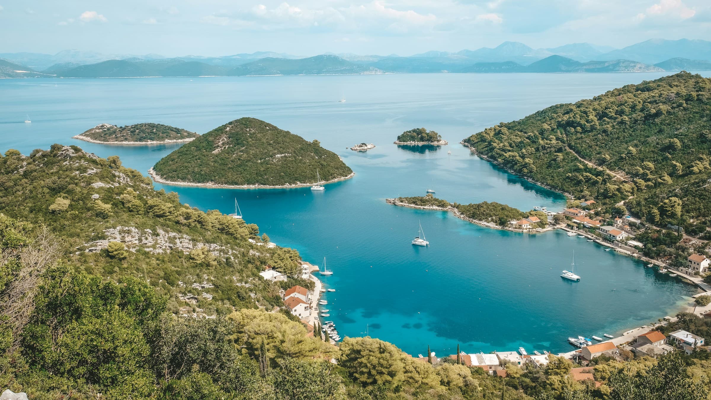 Mljet National Park with saltwater lakes surrounded by forests