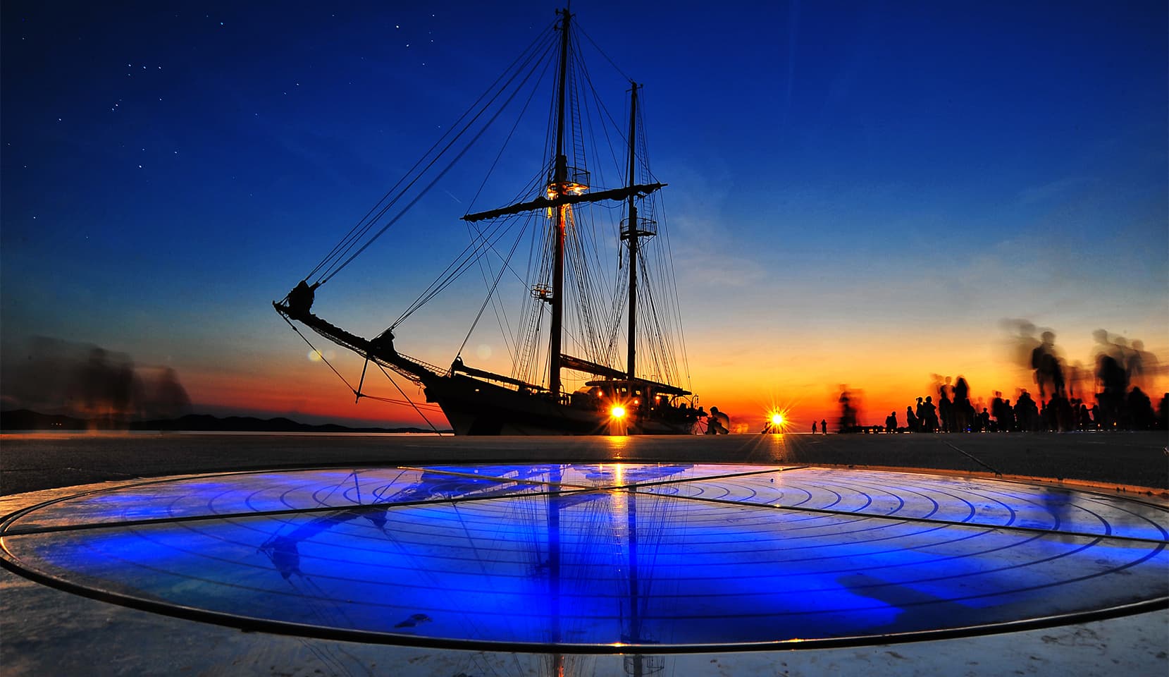 Greeting to the Sun illuminated at night with colorful light display