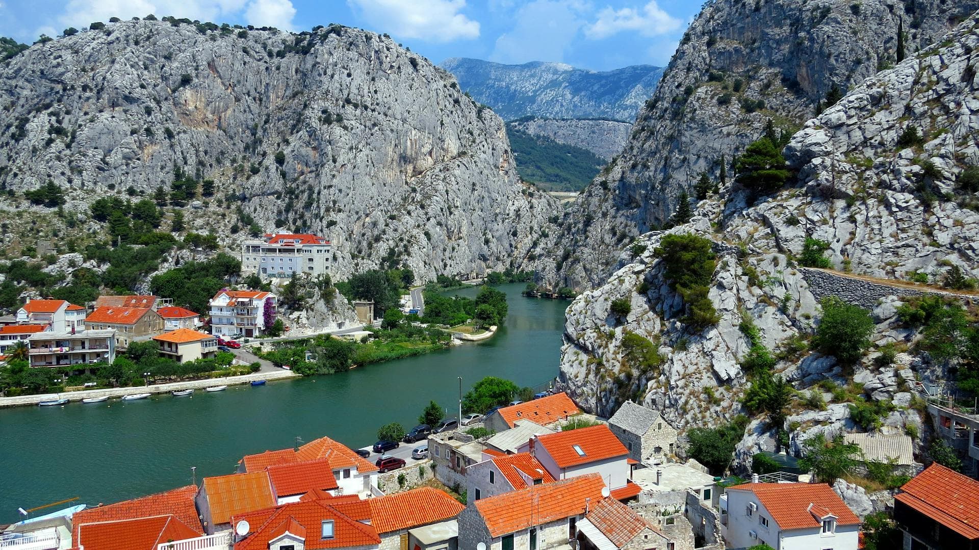 Cetina River flowing through the canyon toward the sea at Omiš