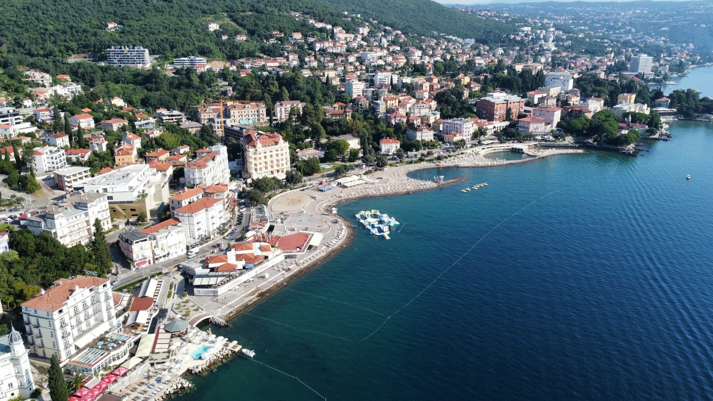 Aerial view of Opatija — the elegant Habsburg-era resort on the northern Adriatic coast