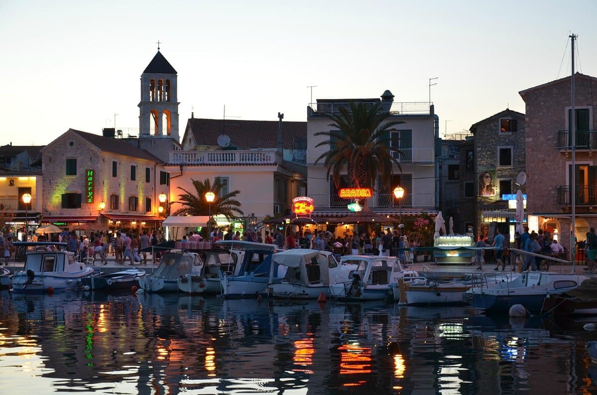 Vodice waterfront promenade in the evening