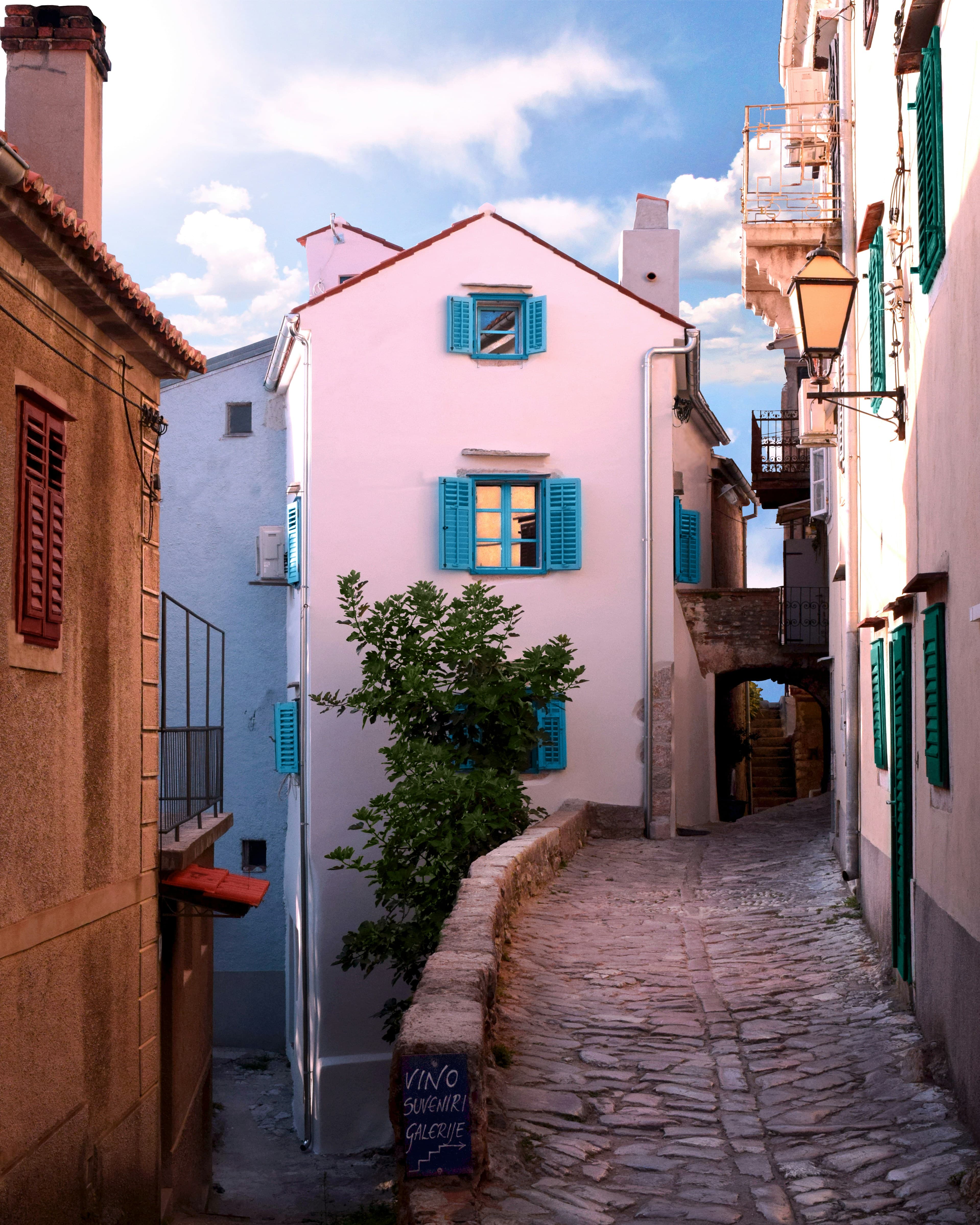 Narrow lane in the medieval village of Vrbnik on Krk island, Kvarner, Croatia