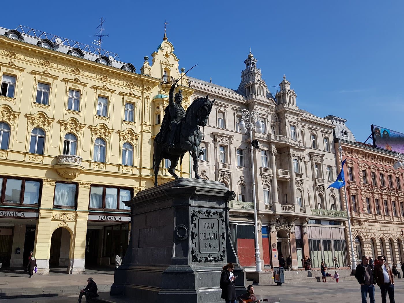 Panoramic view of Zagreb with the cathedral and colourful rooftops