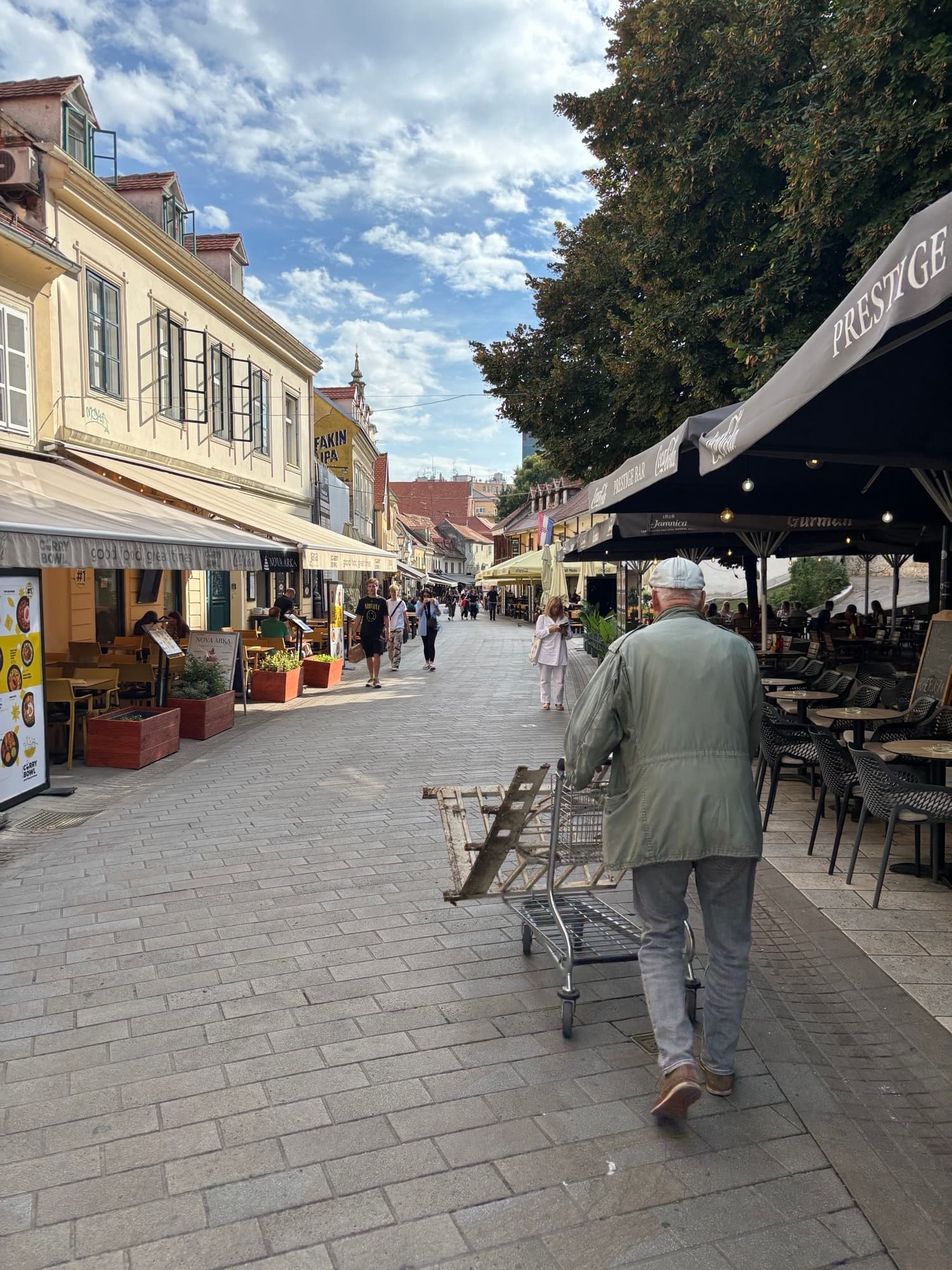 Cafés and restaurants along a pedestrian street in Zagreb