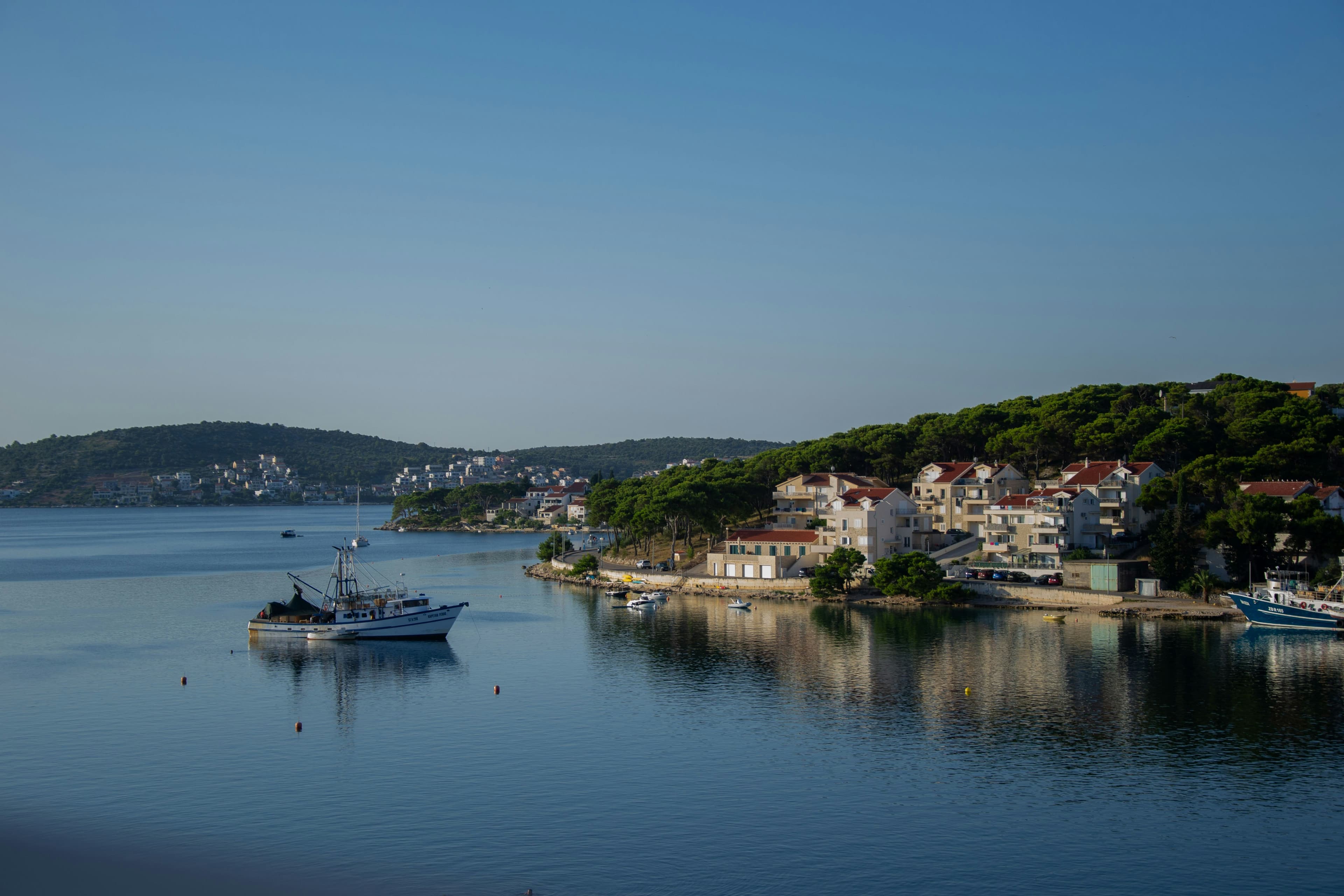 Rogoznica marina with yachts and Dalmatian coastline