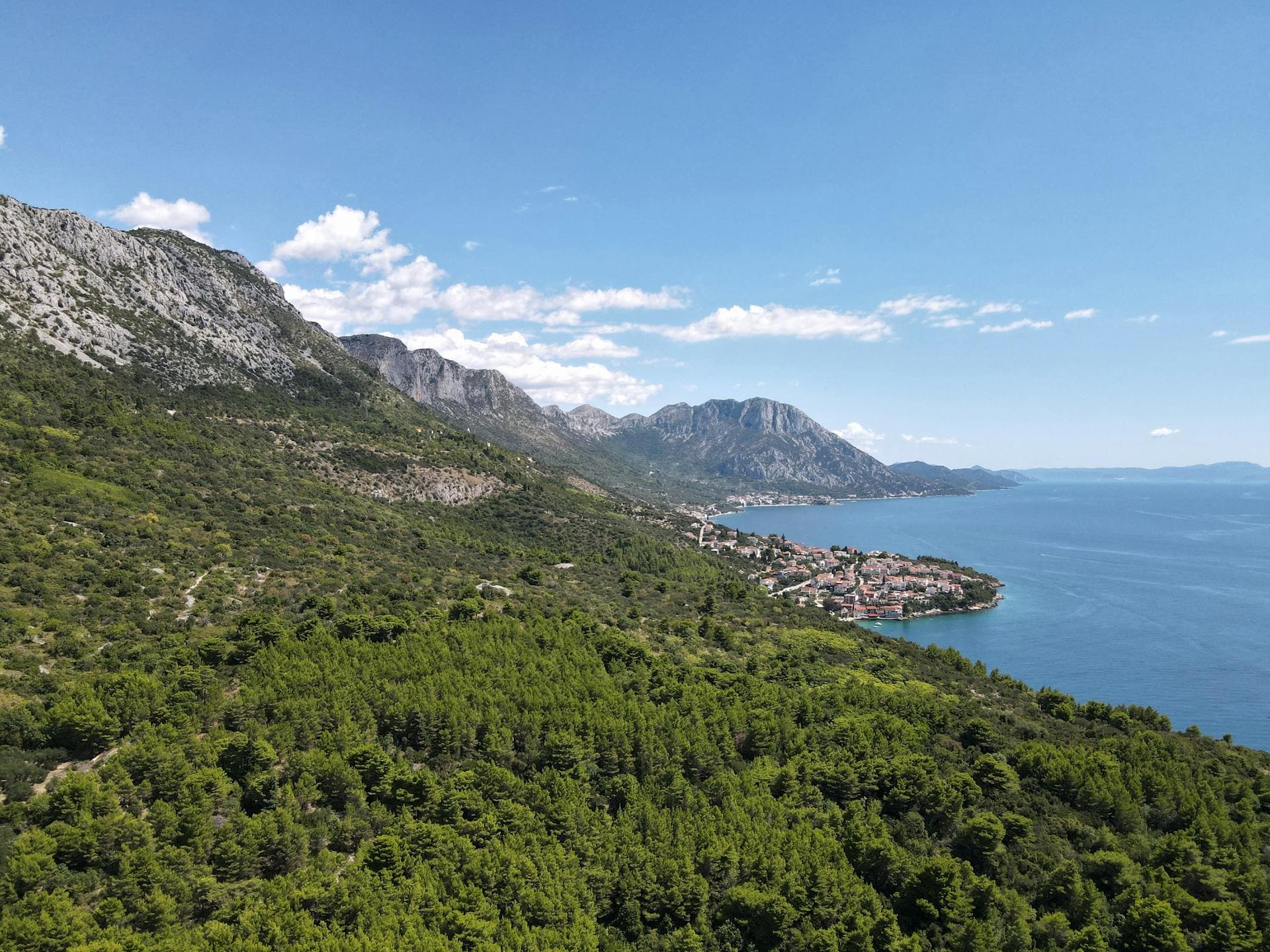 Breathtaking Adriatic Sea and Croatian islands panoramic view from Velebit mountain peaks