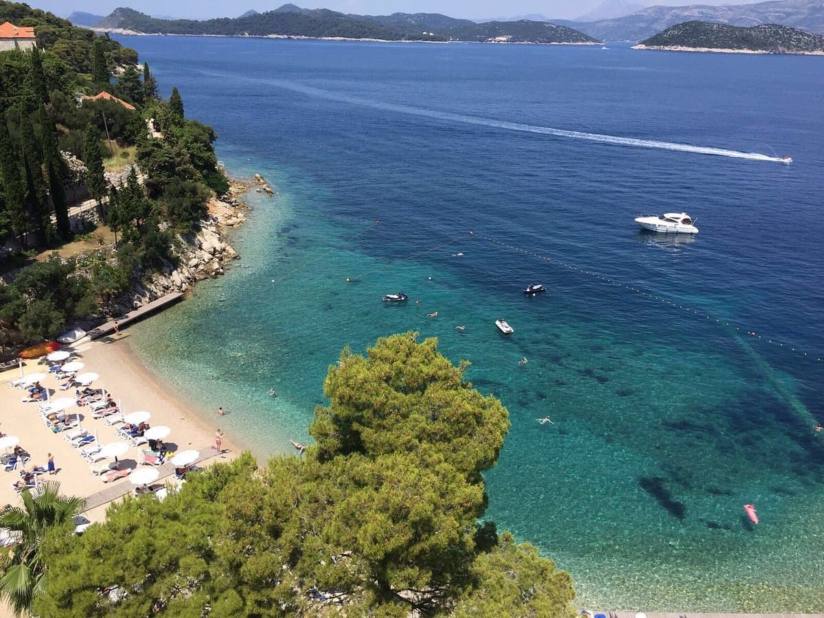 Šunj Beach on Lopud island — sandy beach with shallow turquoise waters