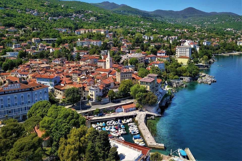 Lovran seafront and historic buildings on the Kvarner Riviera, Croatia