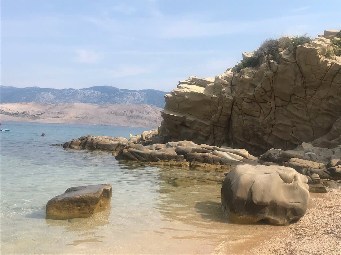 The bare, moonlike karst landscape of the island of Pag, Croatia, shaped by wind and salt