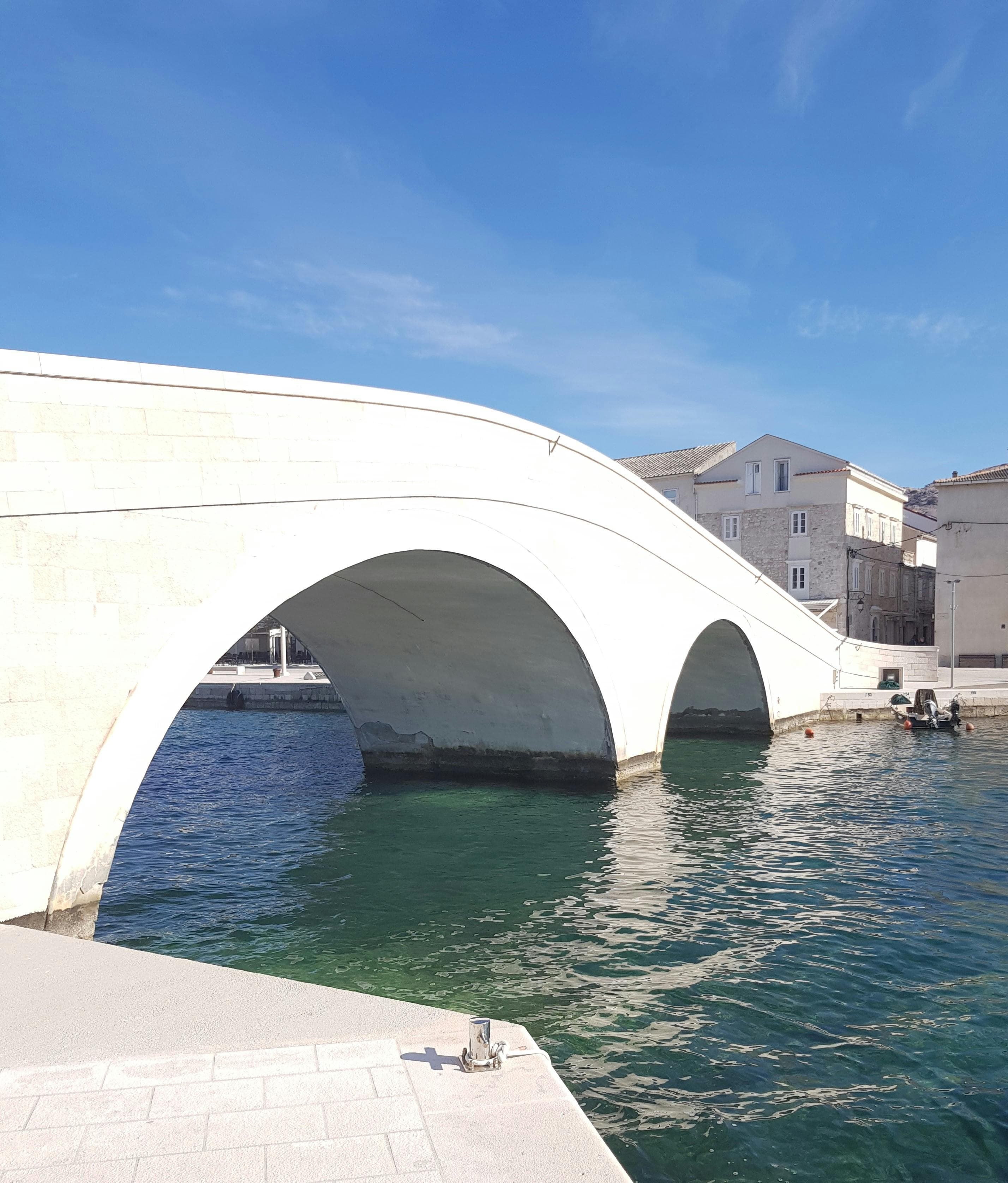 The historic old town of Pag with stone architecture and the bay, Croatia