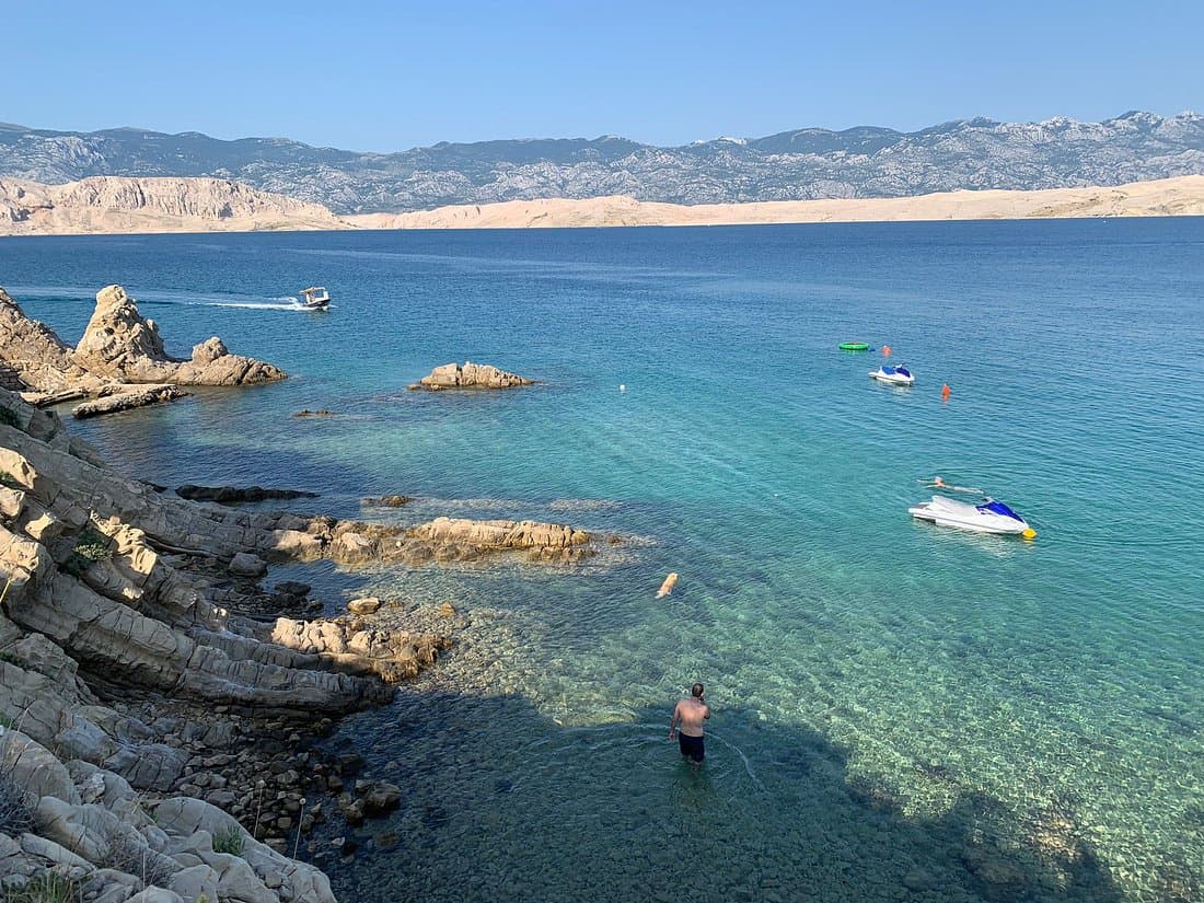 View from the island of Pag across the Adriatic towards the Velebit mountain range on the Croatian mainland