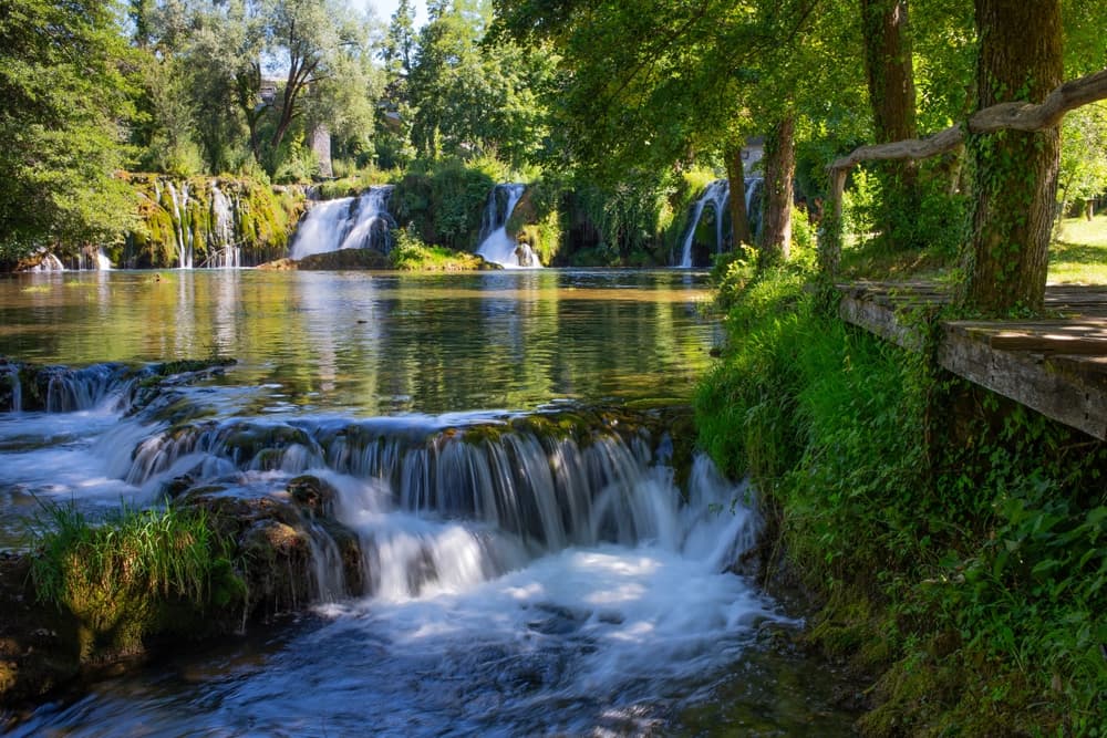 Traditional watermill village of Rastoke with cascading waterfalls