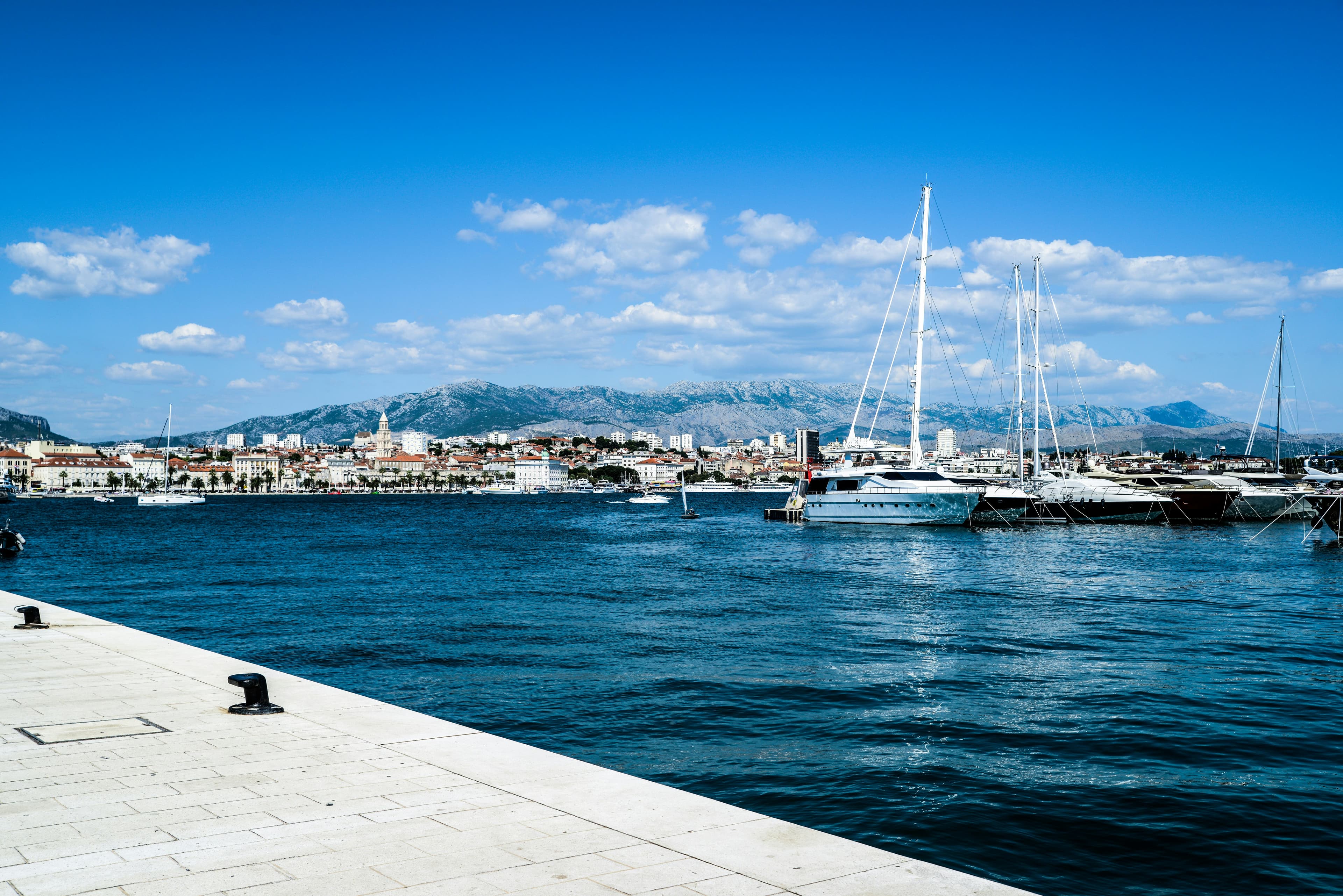 Split harbor with sailing boats and the city of Split in the background, Dalmatia