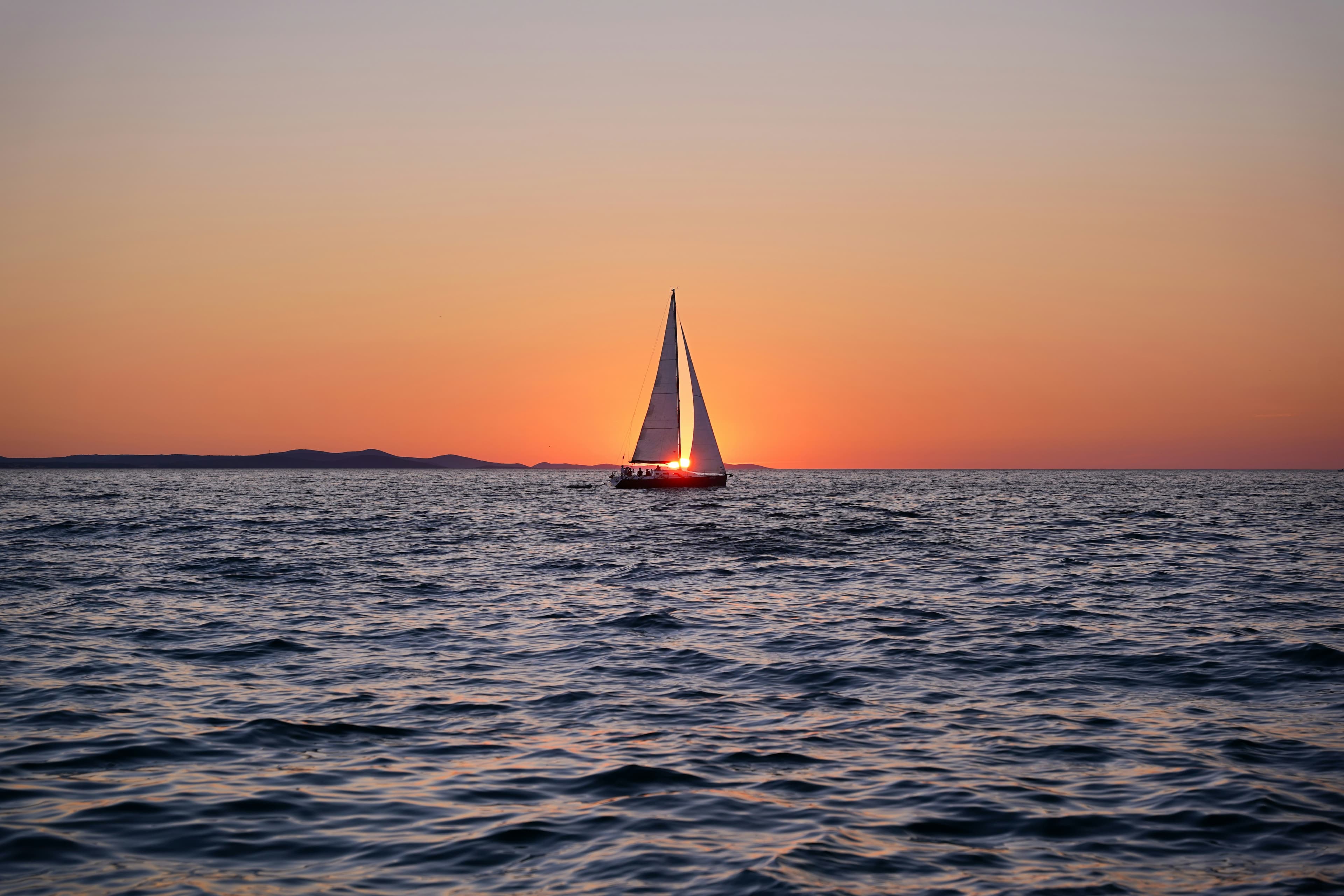 Sailing boat on the Adriatic at sunset near Zadar, Croatia