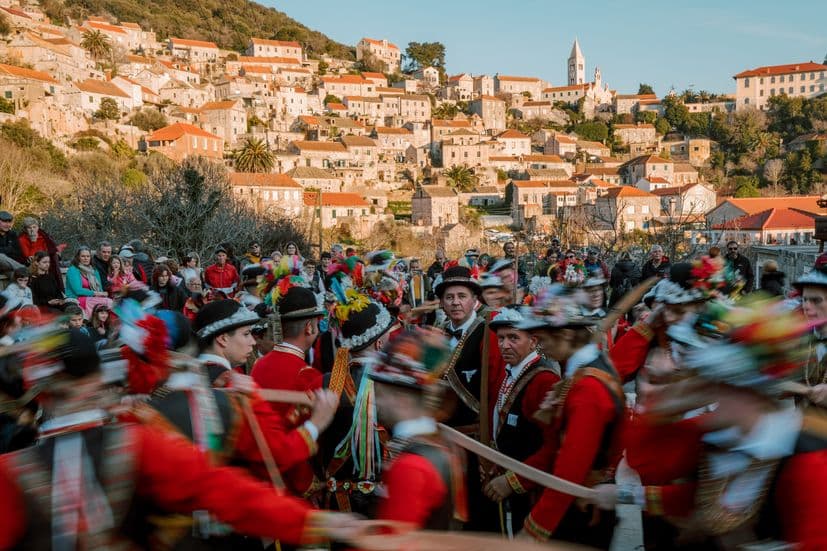 Lastovo Poklad carnival — the straw effigy paraded through the island before the ceremonial burning