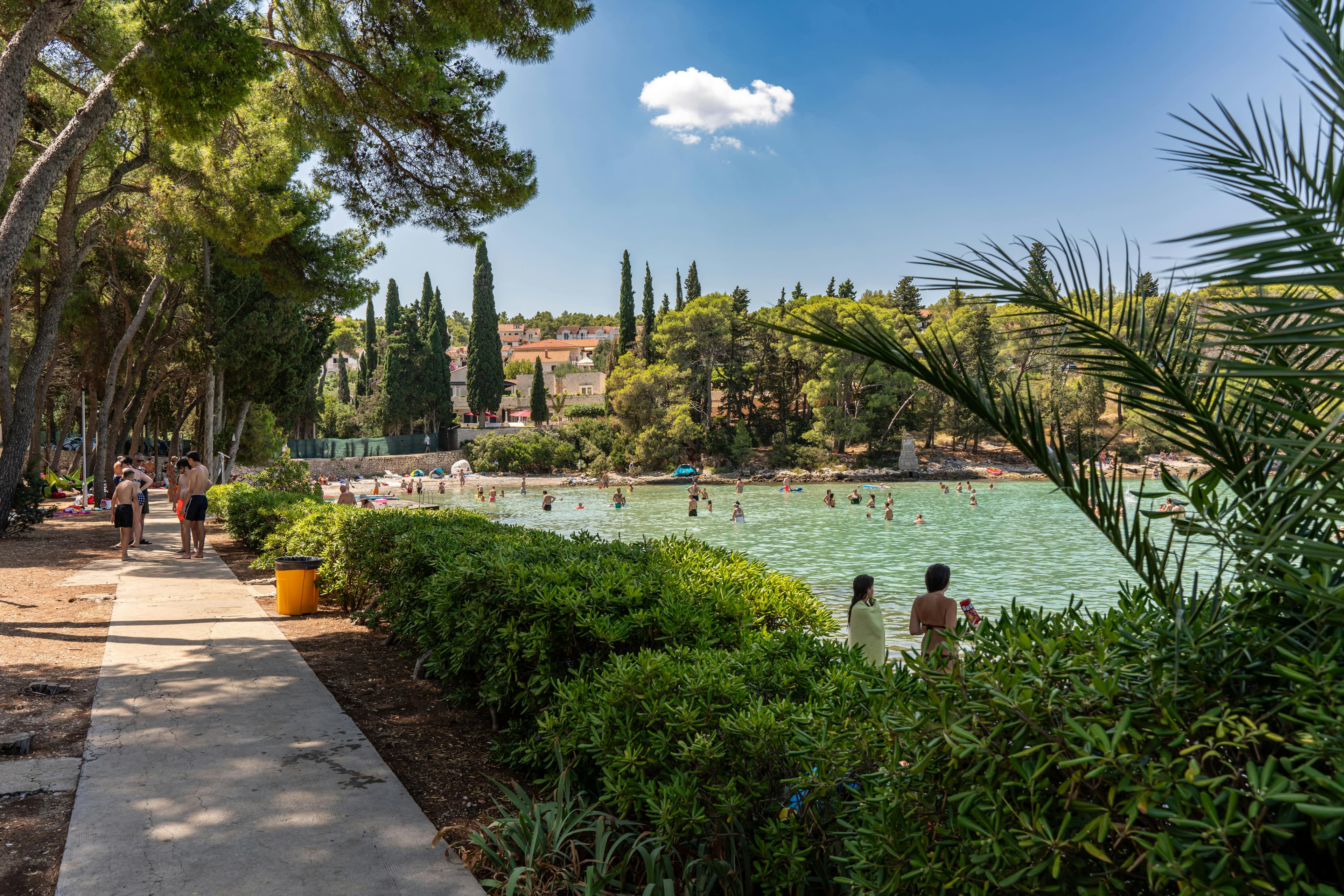 Supetar beach on Brač island — easy coastal base for families arriving by ferry from Split